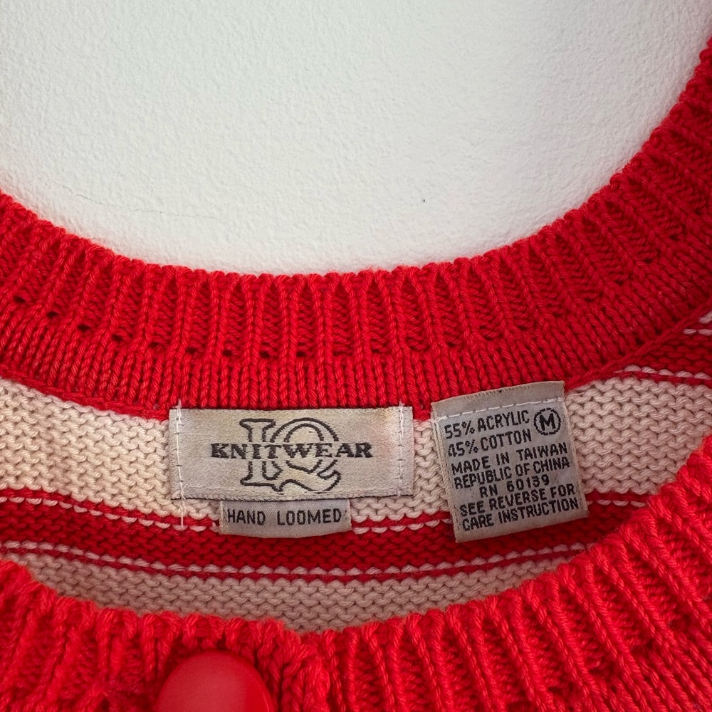 Vintage LQ Knitwear Hand Loomed Red and White Striped Tank Top - Picture 2 of 4
